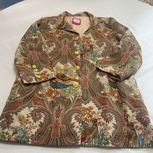 B The Collection Paisley Birds Hippie Boho Chic Gold Button Jacket Coat Sz L/XL